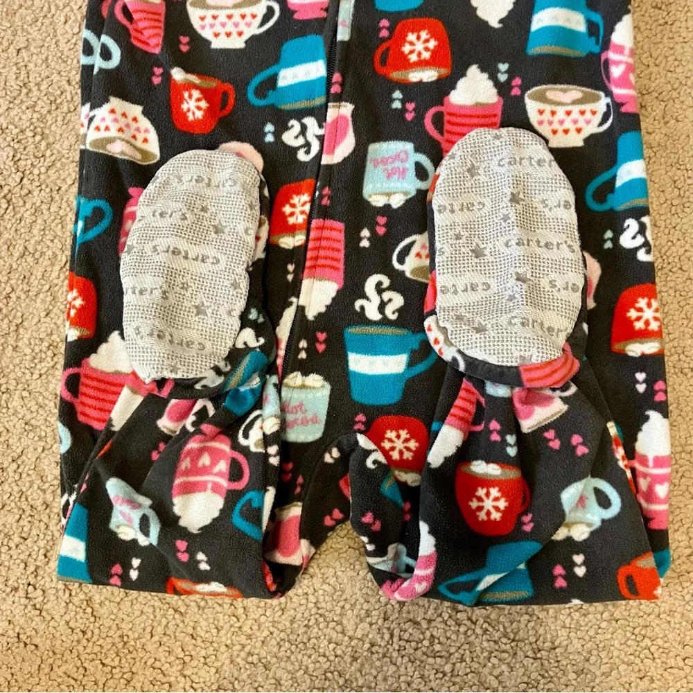 Carter's Girls Grey Fleece Hot Cocoa Footie Sleeper Sz 12M‎